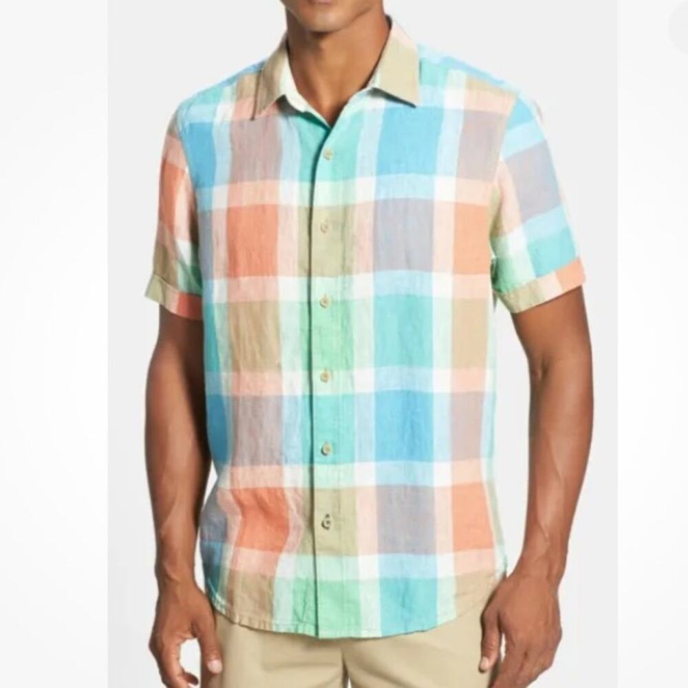 Tommy Bahama Relax Mens Plaid Pismo Breezer Linen Shirt Button Down Large